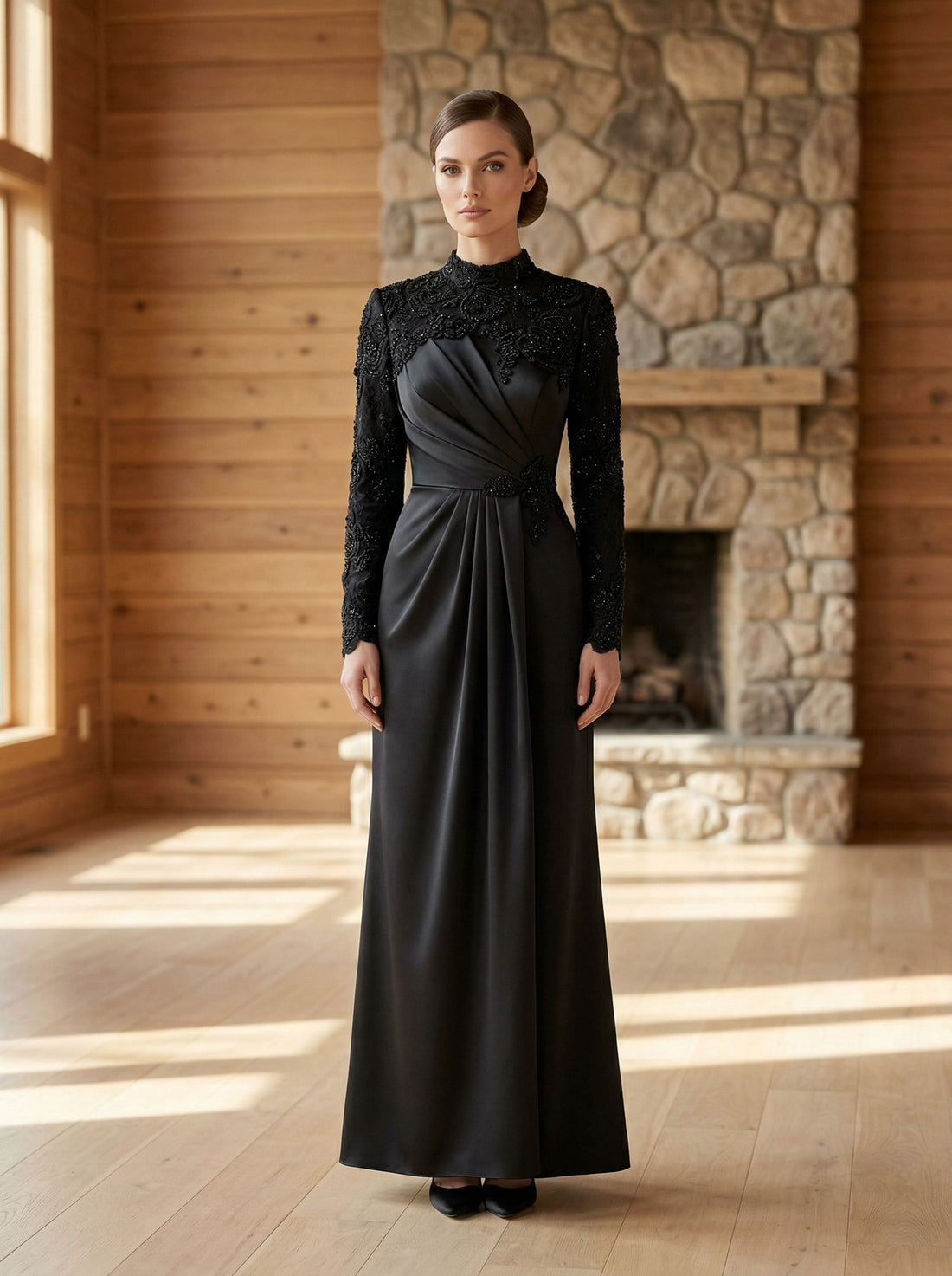 Maryam Black Evening Gown | Modest Long Sleeve Formal Dress