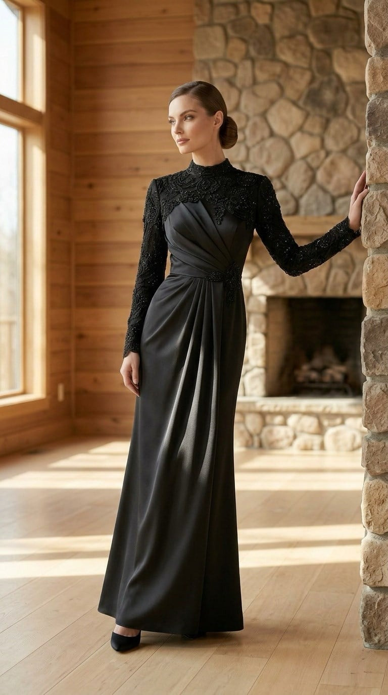 Maryam Black Evening Gown | Modest Long Sleeve Formal Dress