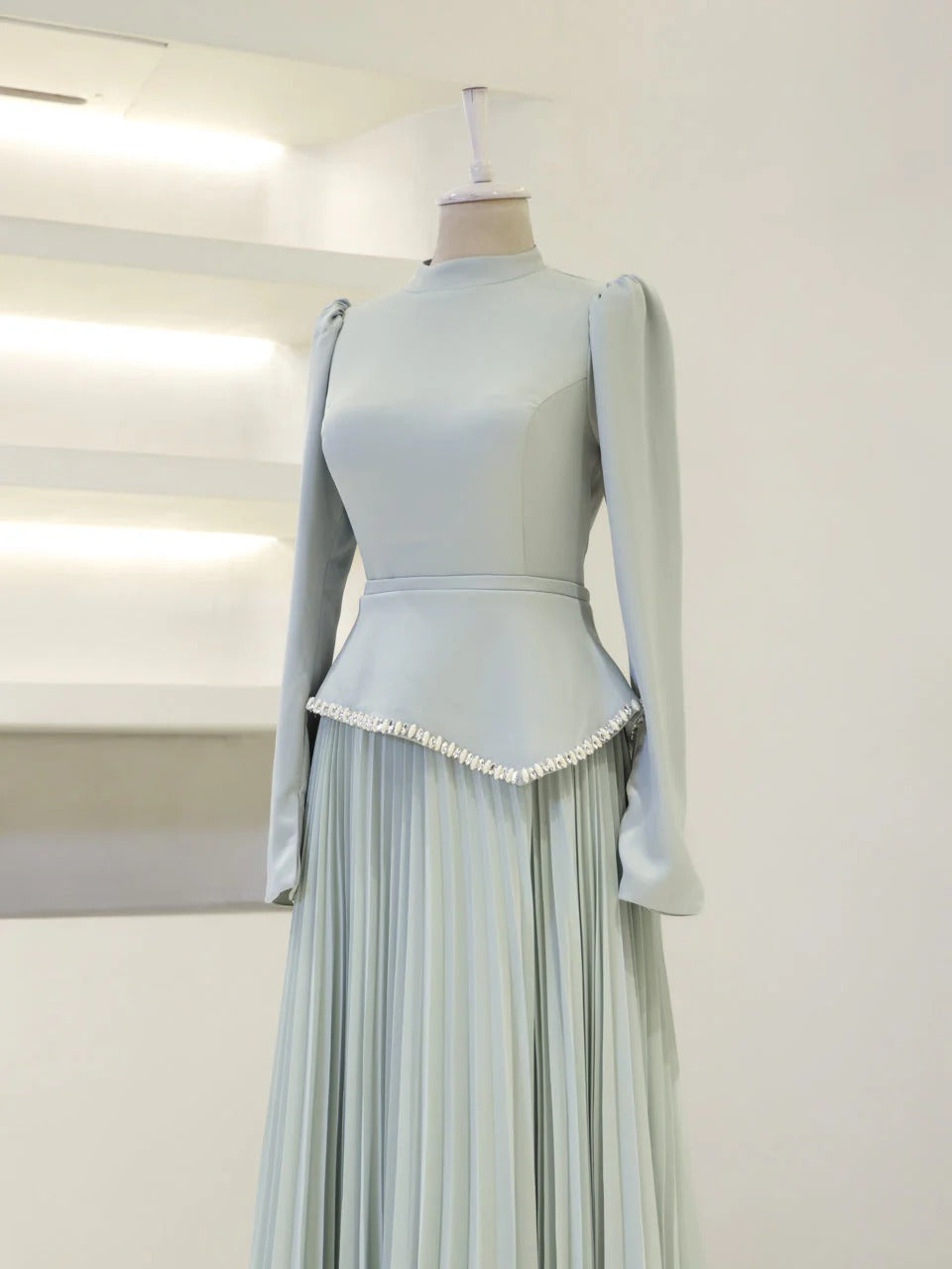 Elegant Beaded Maxi Evening Gown - Baby Blue