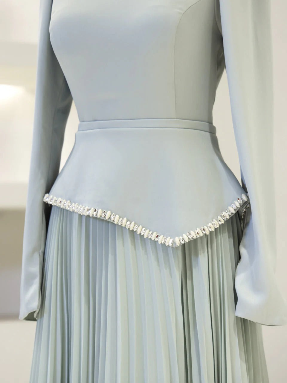 Elegant Beaded Maxi Evening Gown - Baby Blue