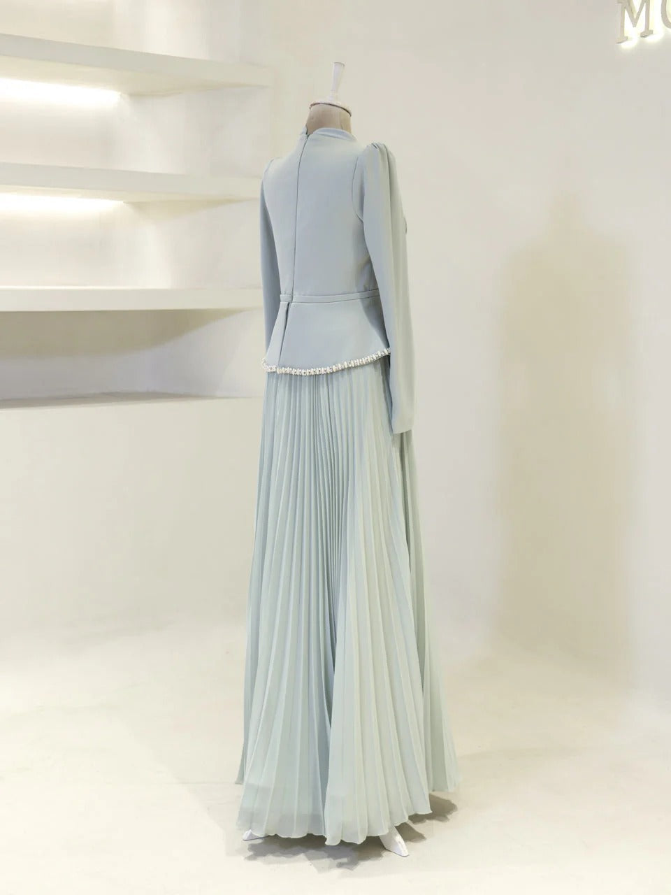 Elegant Beaded Maxi Evening Gown - Baby Blue