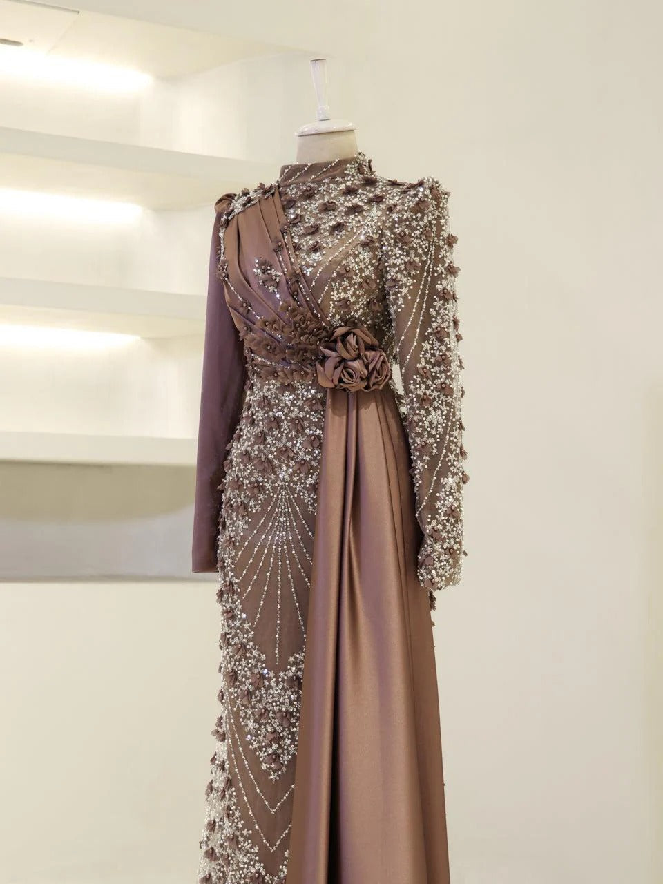 Darelia Textured Feather-Effect Gown- Brown