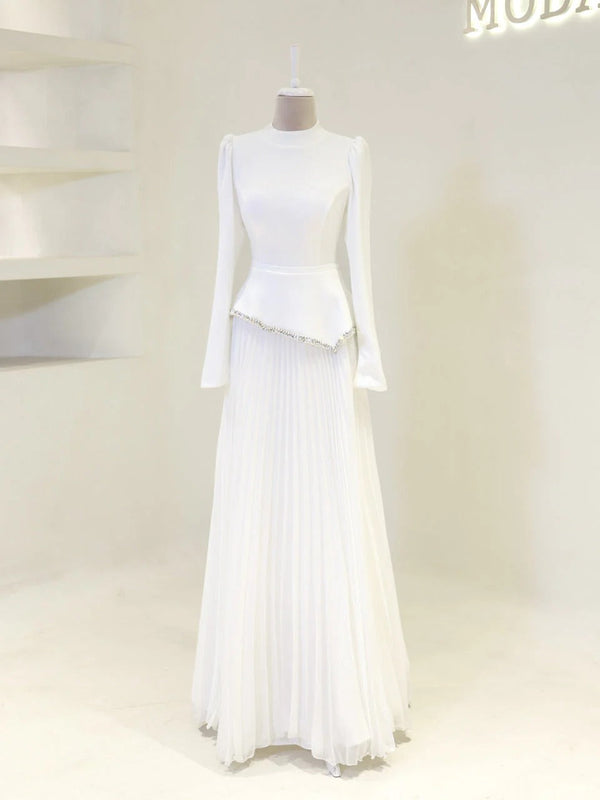 Elegant Beaded Maxi Evening Gown - White