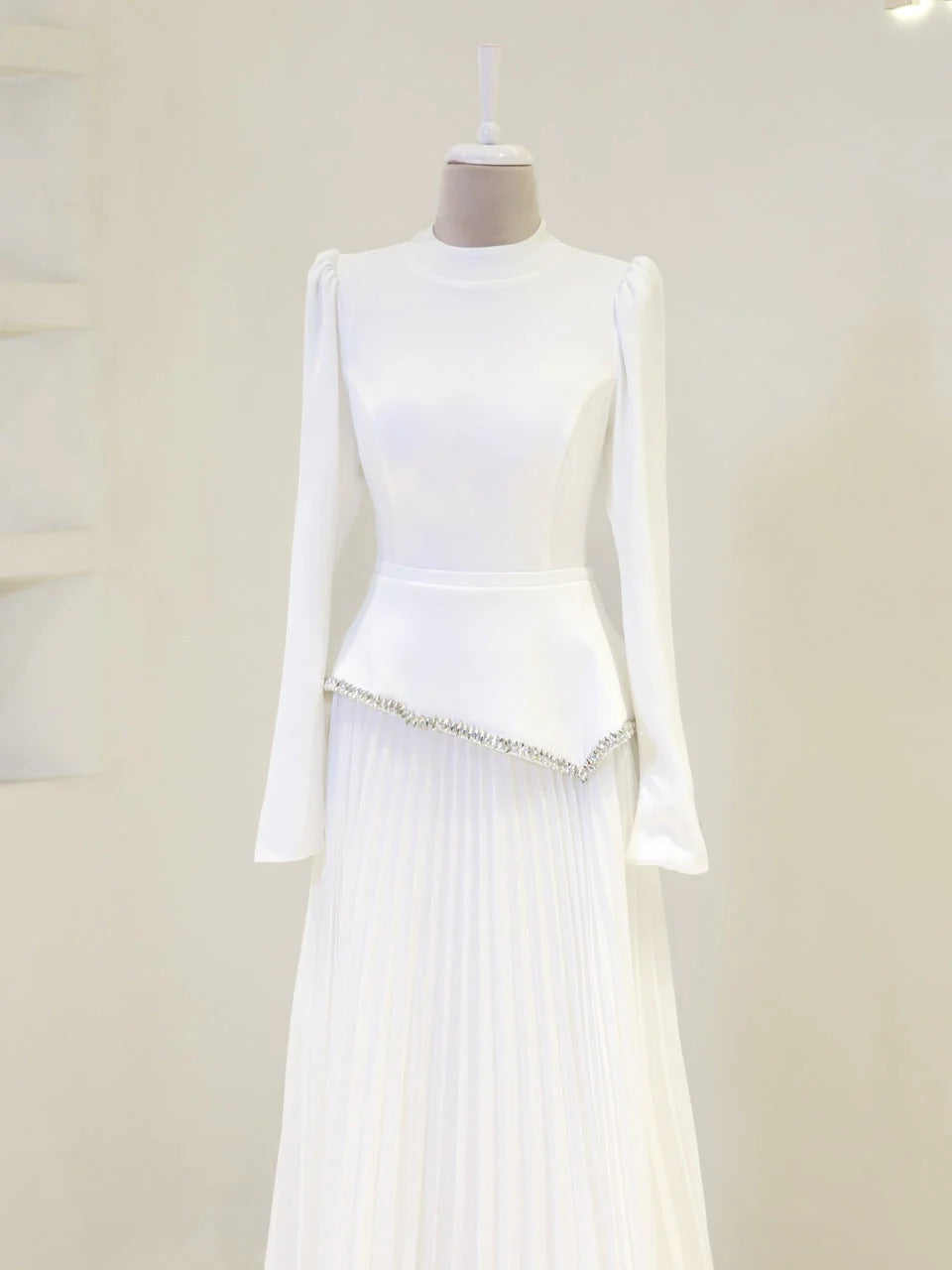 Elegant Beaded Maxi Evening Gown - White