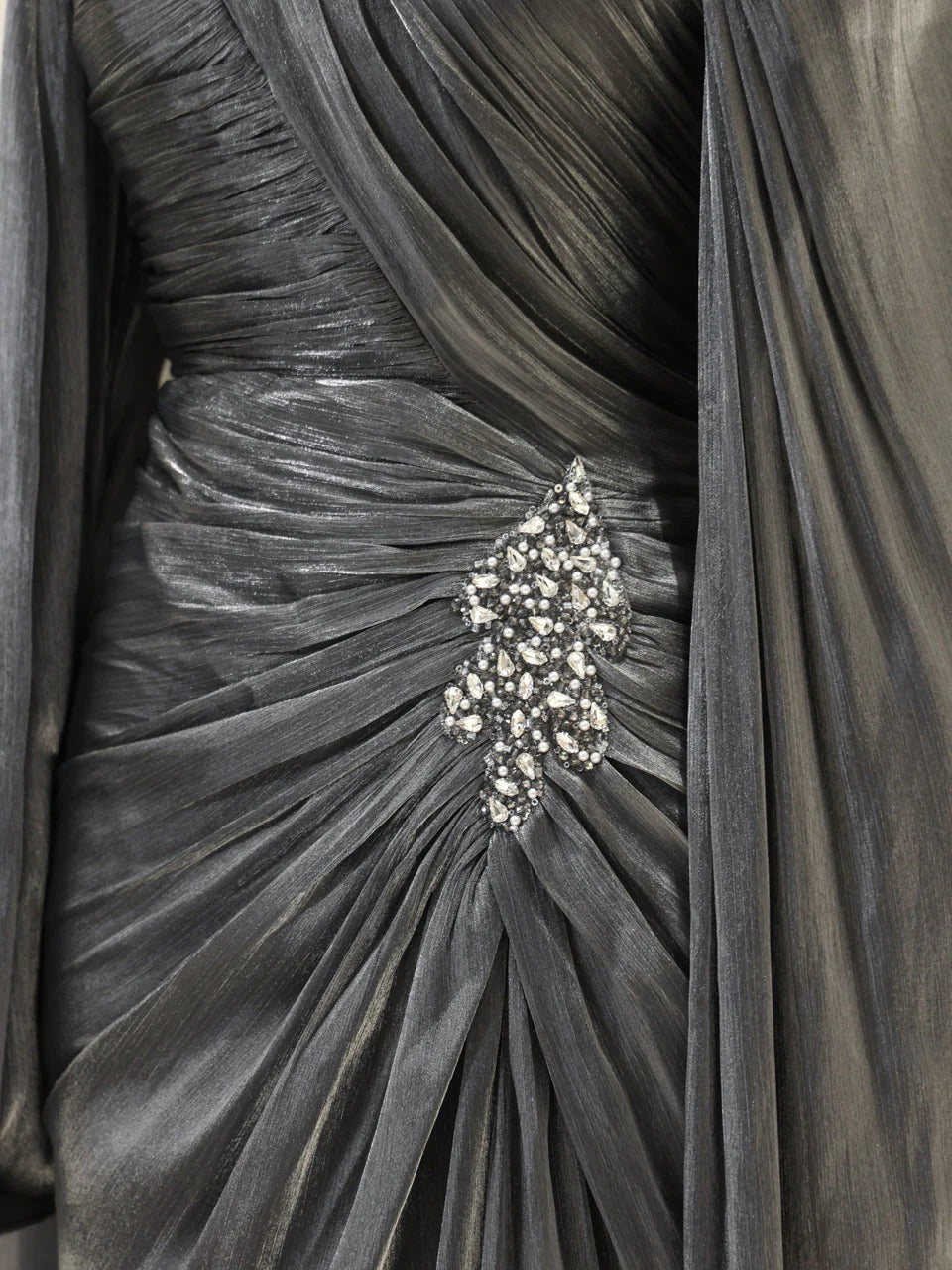 Fairuz Evening Dress with Cape Detail - Gray