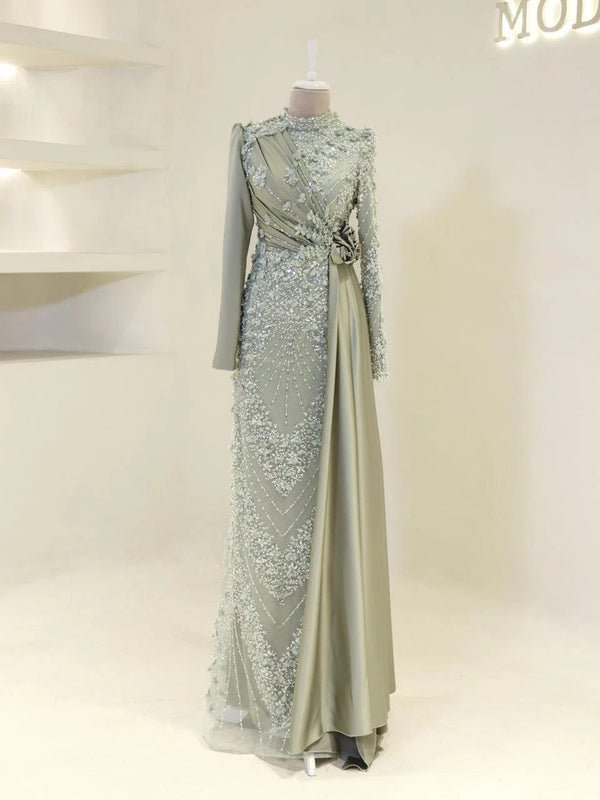 Darelia Textured Feather-Effect Gown- Mint Blue