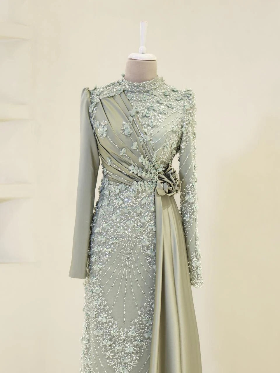 Darelia Textured Feather-Effect Gown- Mint Blue