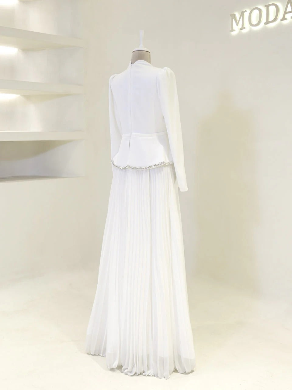 Elegant Beaded Maxi Evening Gown - White