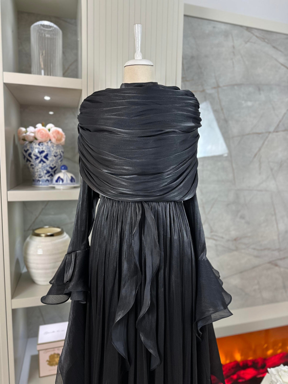 Black Chiffon Modest Evening Gown