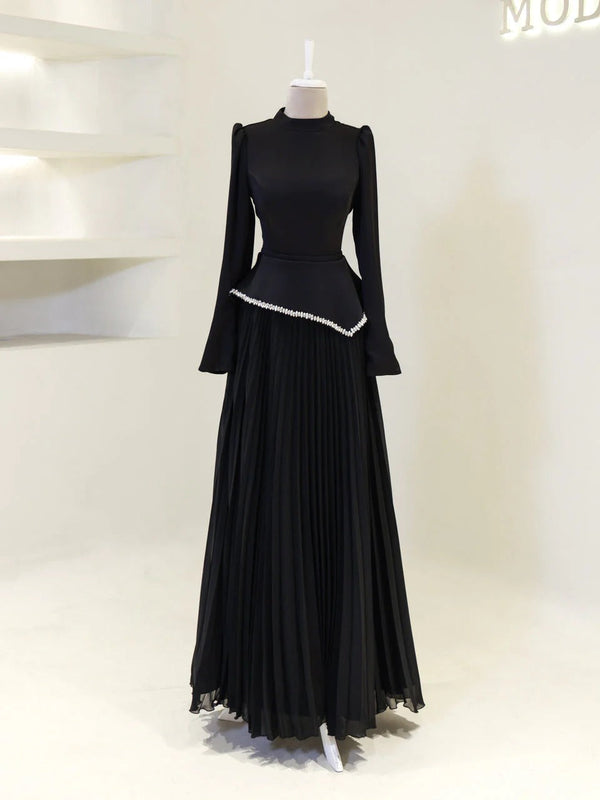 Elegant Beaded Maxi Evening Gown - Black