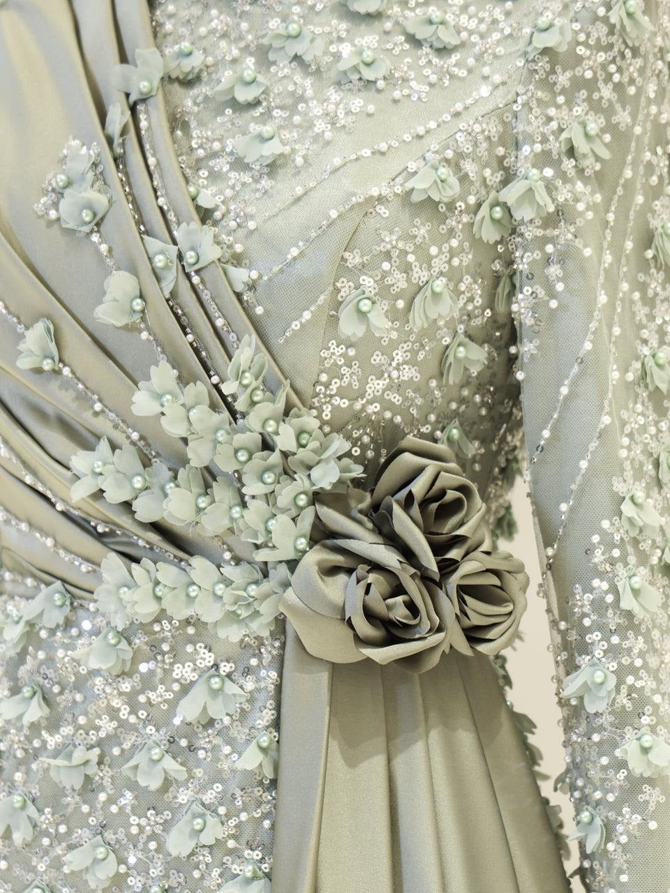 Darelia Textured Feather-Effect Gown- Mint Blue