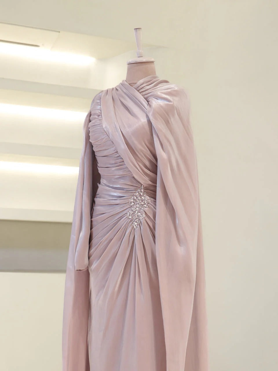 Fairuz Evening Dress with Cape Detail - Poudra