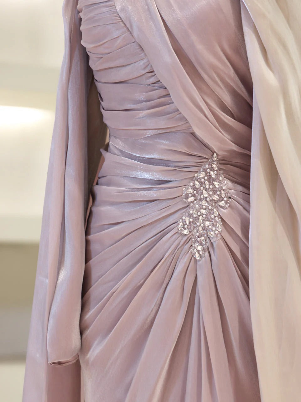 Fairuz Evening Dress with Cape Detail - Poudra