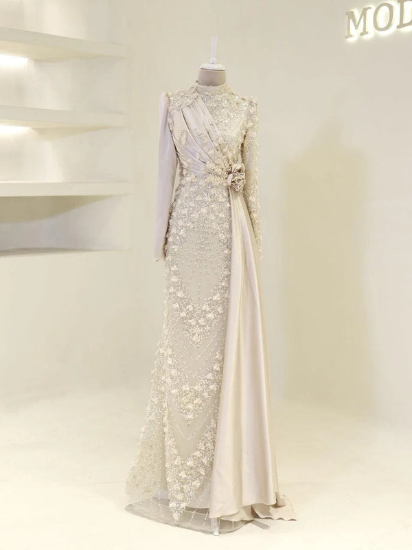 Darelia Textured Feather-Effect Gown- Beige