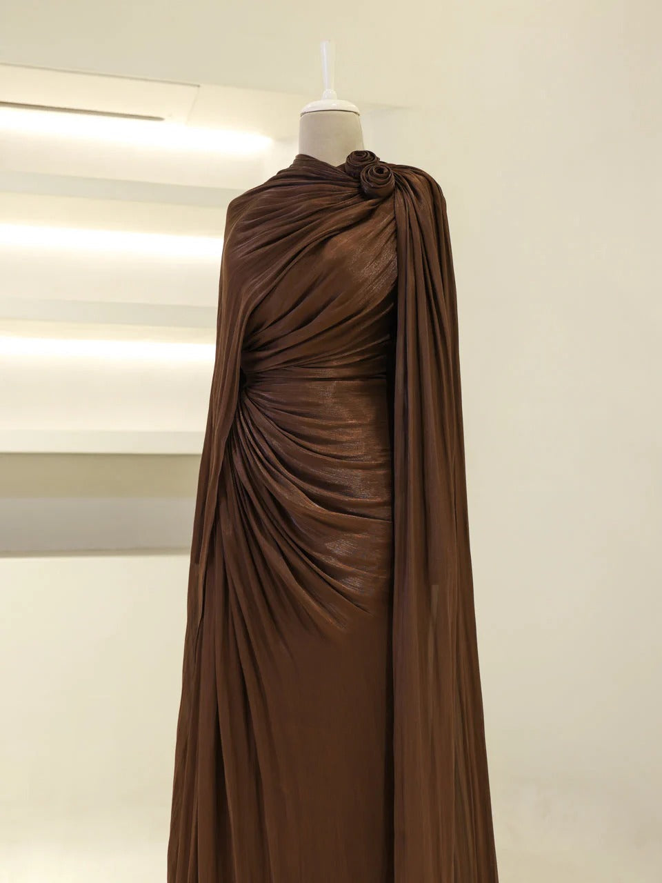 Orchid Fabric Flare Modest Evening Dress - Brown