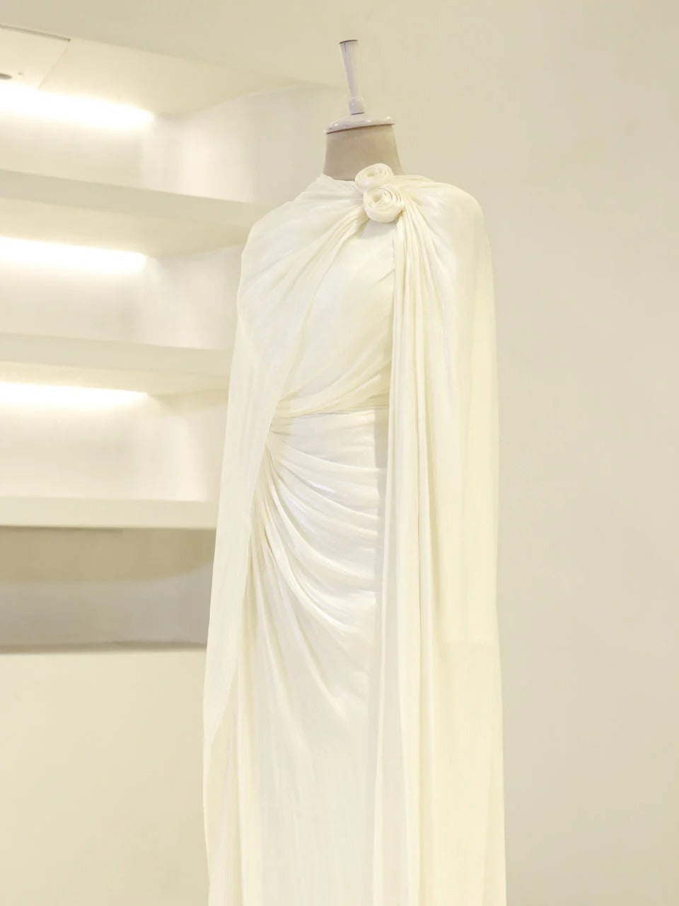 Orchid Fabric Flare Modest Evening Dress - Cream