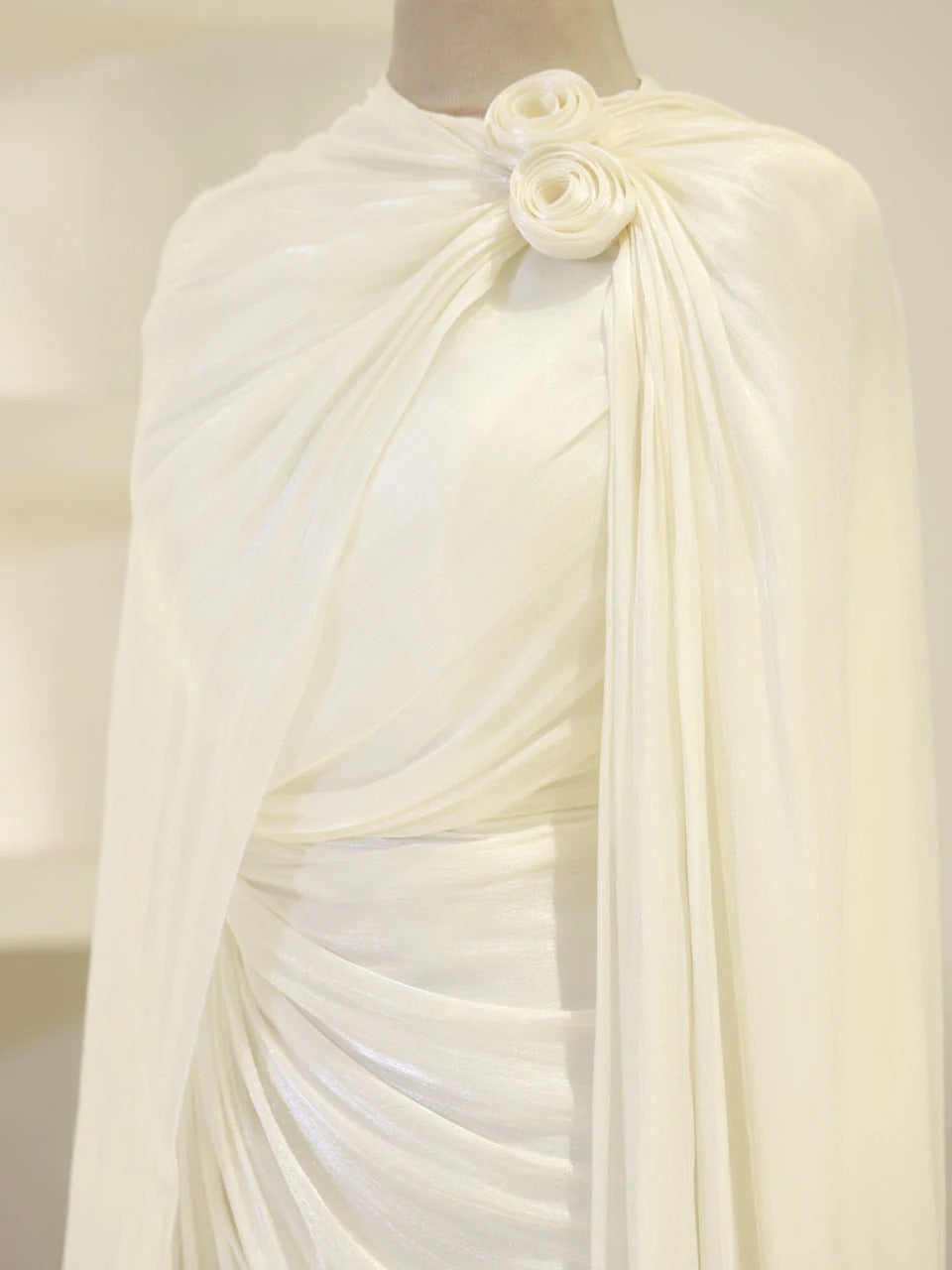 Orchid Fabric Flare Modest Evening Dress - Cream