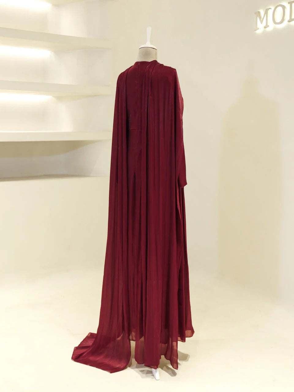 Orchid Fabric Flare Modest Evening Dress - Burgundy