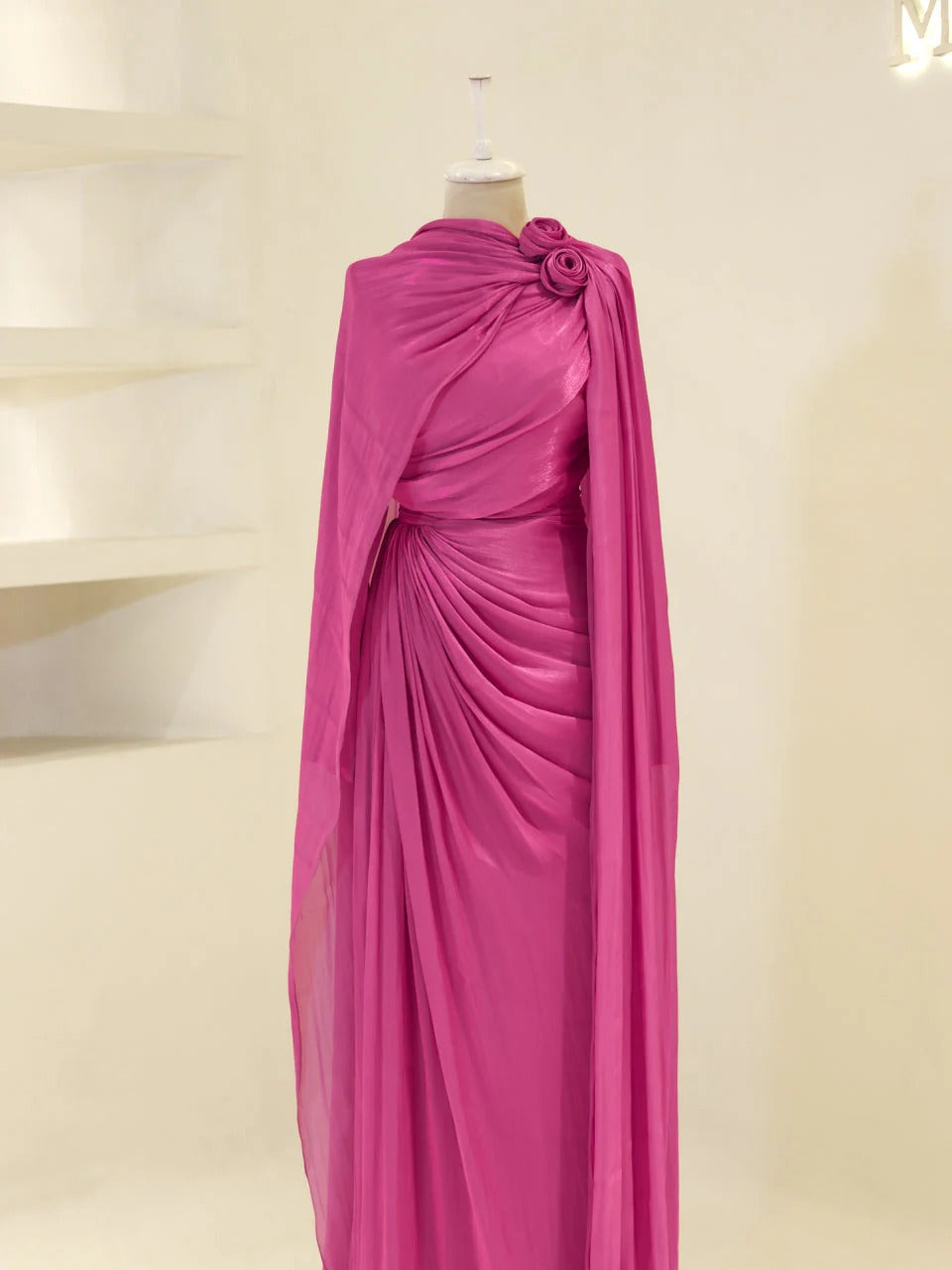 Orchid Fabric Flare Modest Evening Dress - Fuschia
