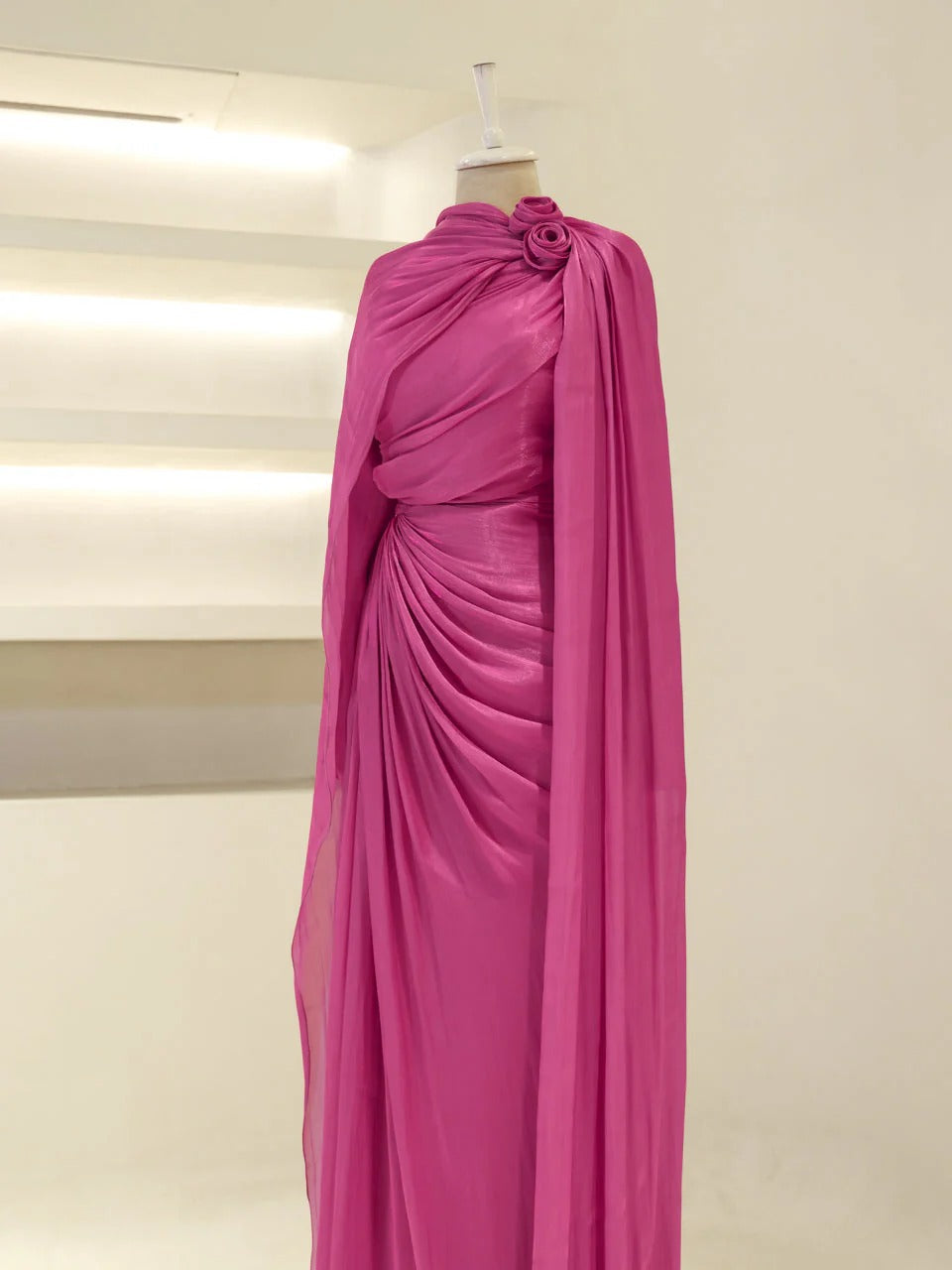 Orchid Fabric Flare Modest Evening Dress - Fuschia