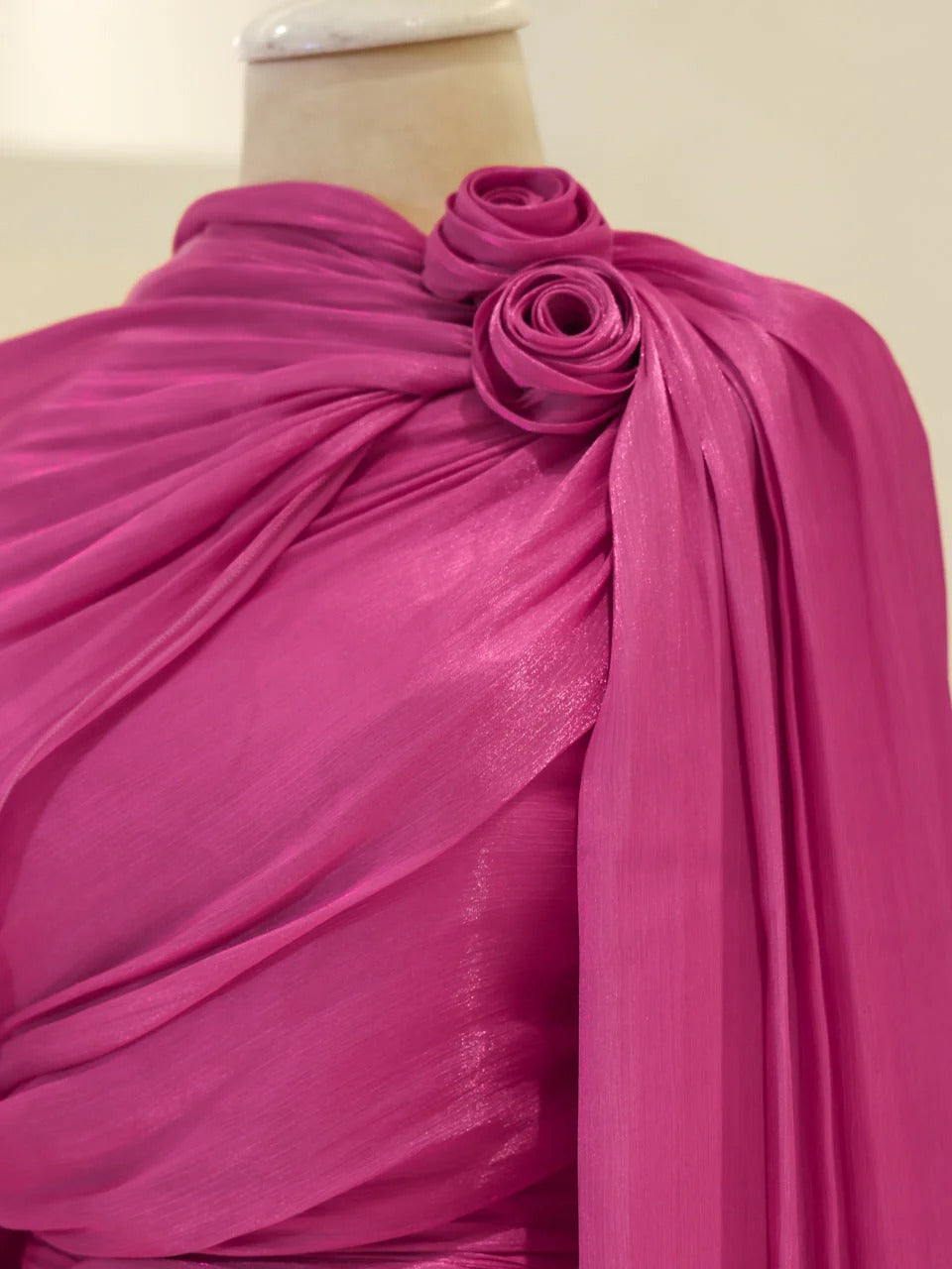 Orchid Fabric Flare Modest Evening Dress - Fuschia