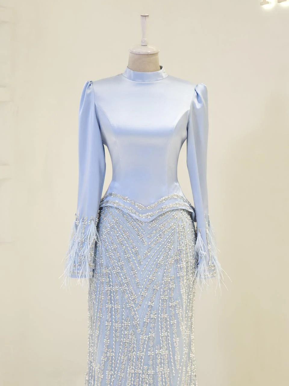 Limited Edition Draped Neck Satin Gown - Blue