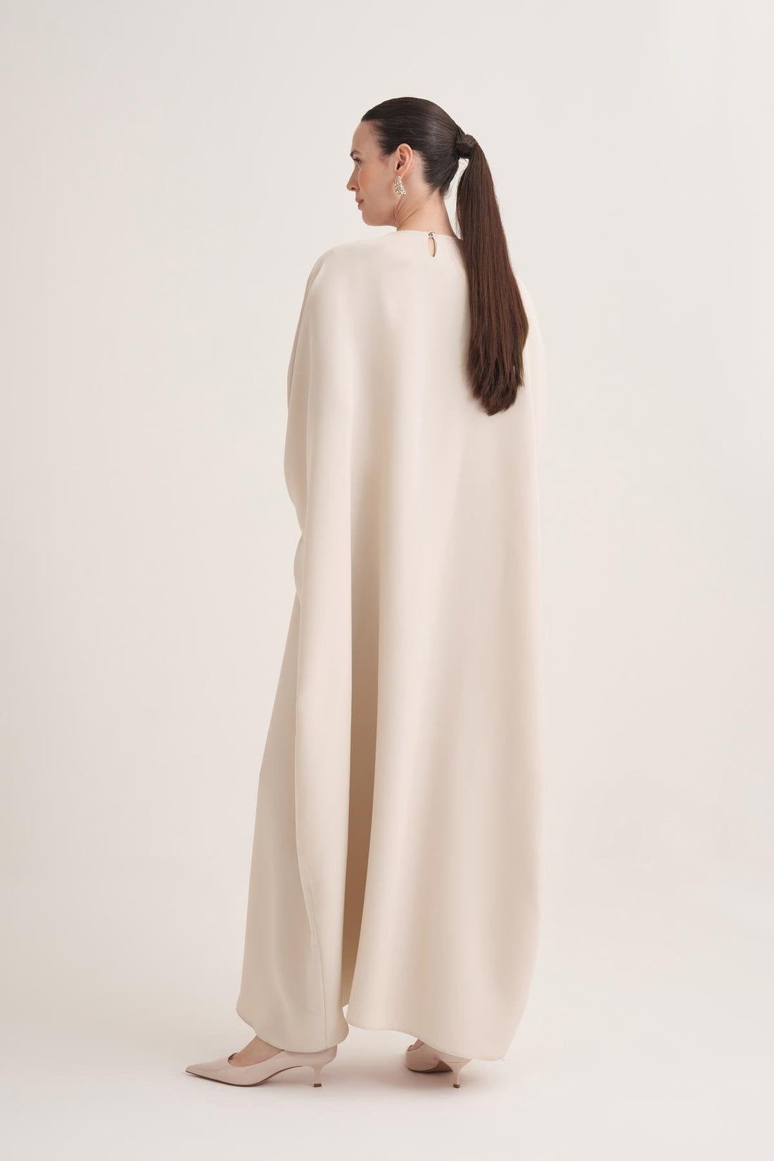Beige Kaftan with Crystal Hand Embellishments & Jewelled Belt Buckle