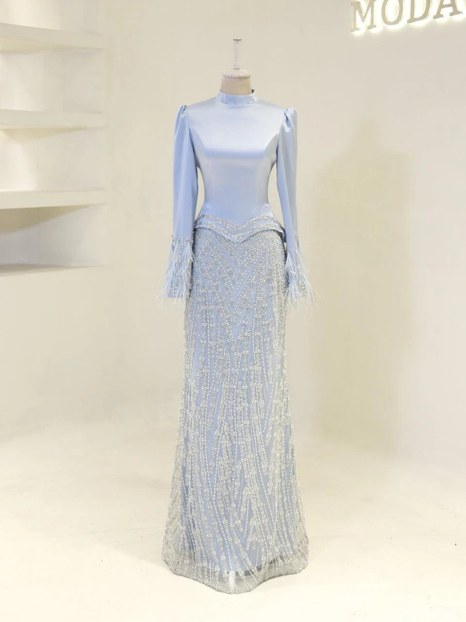 Limited Edition Draped Neck Satin Gown - Blue