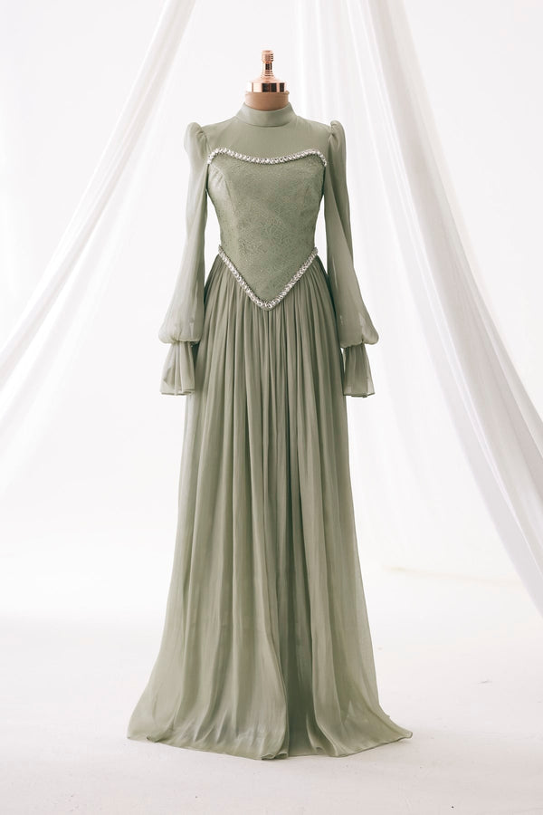 Isilay Evening Gown - Sage Green