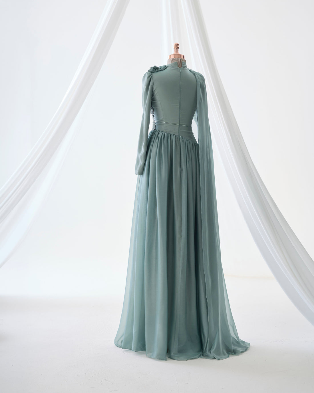 Maya Sage 3D Floral Evening Dress –Formal Gown